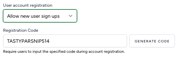 User account registration settings